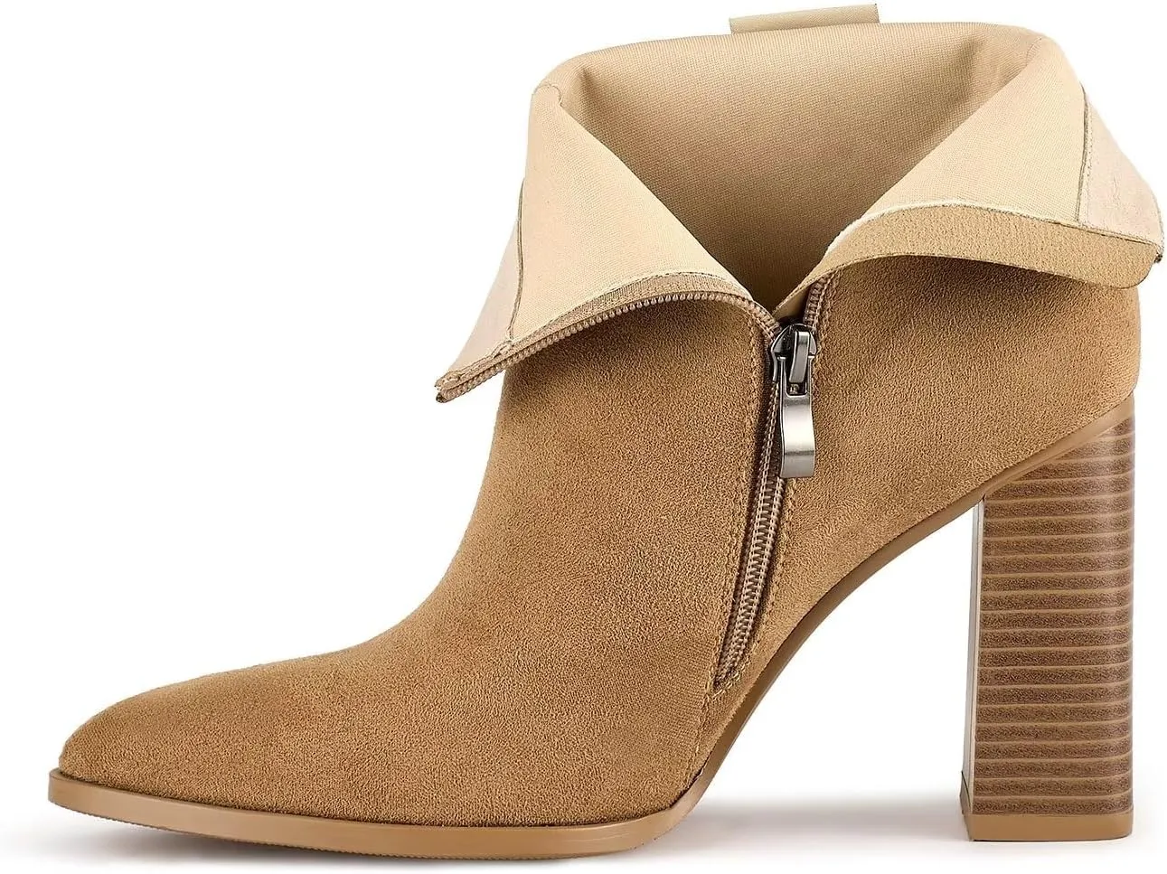 wetkiss Boots for Women Chunky Heel Ankle Booties with Pointed Toe Side Zipper
