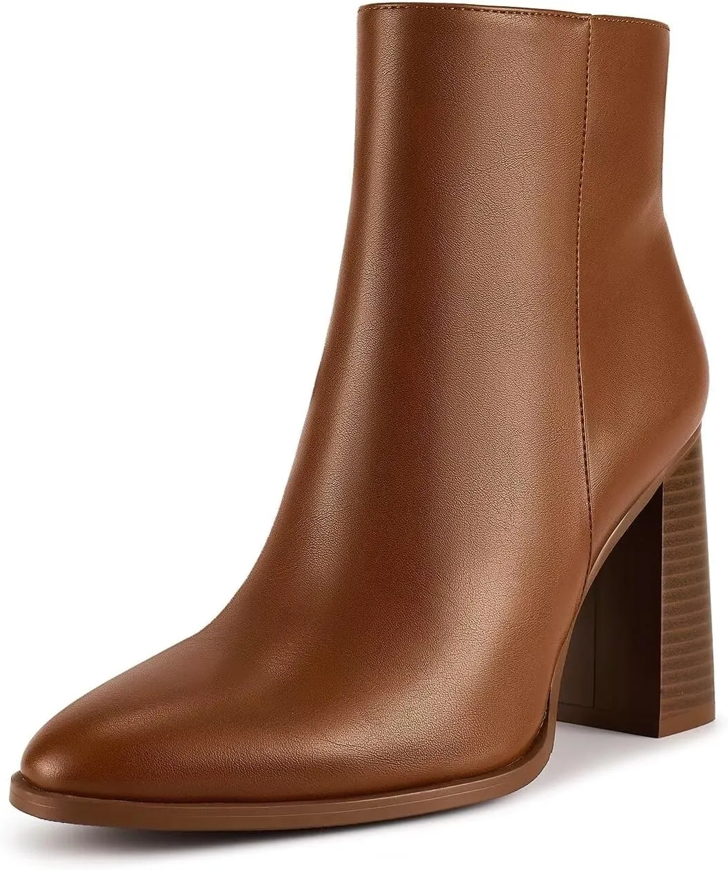 wetkiss Boots for Women Chunky Heel Ankle Booties with Pointed Toe Side Zipper