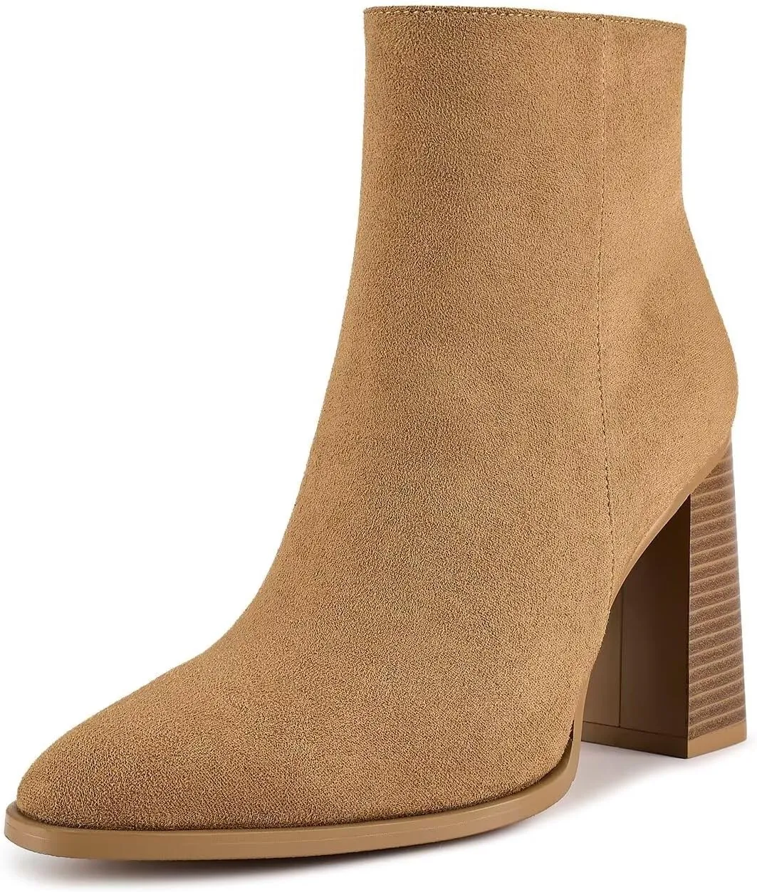 wetkiss Boots for Women Chunky Heel Ankle Booties with Pointed Toe Side Zipper
