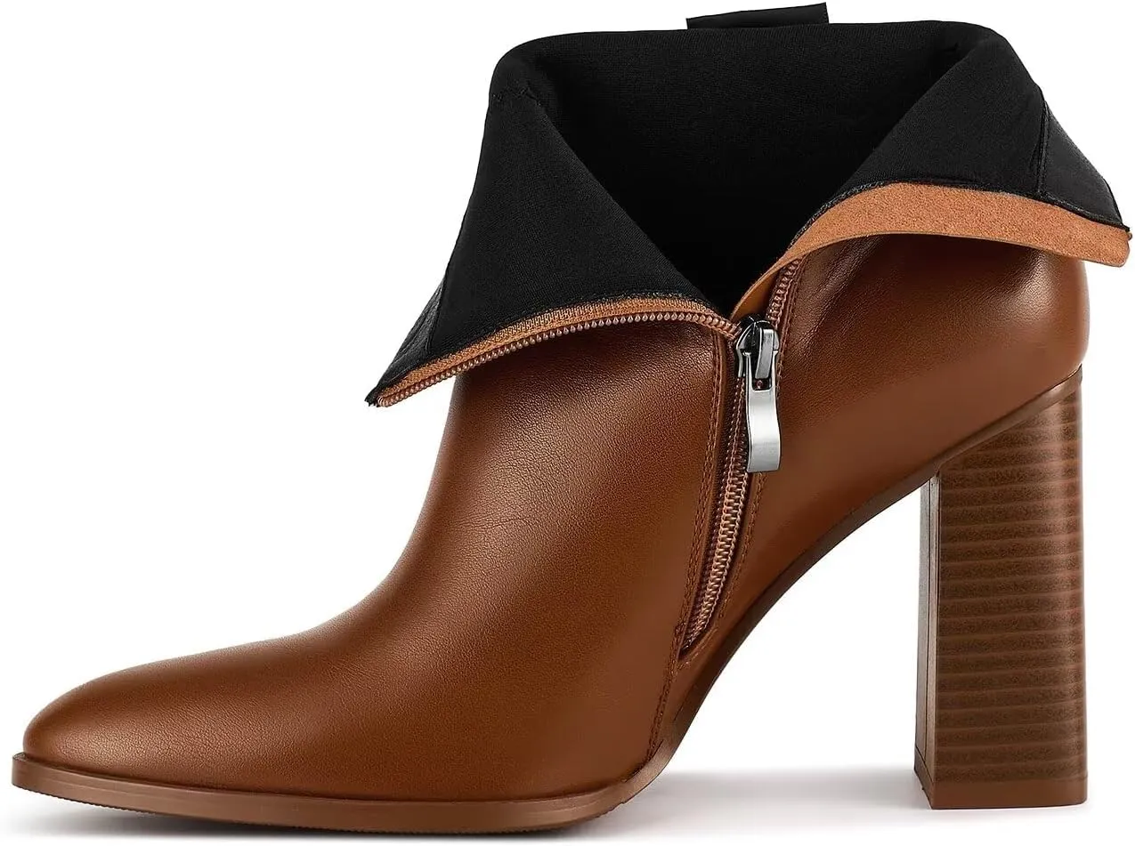 wetkiss Boots for Women Chunky Heel Ankle Booties with Pointed Toe Side Zipper