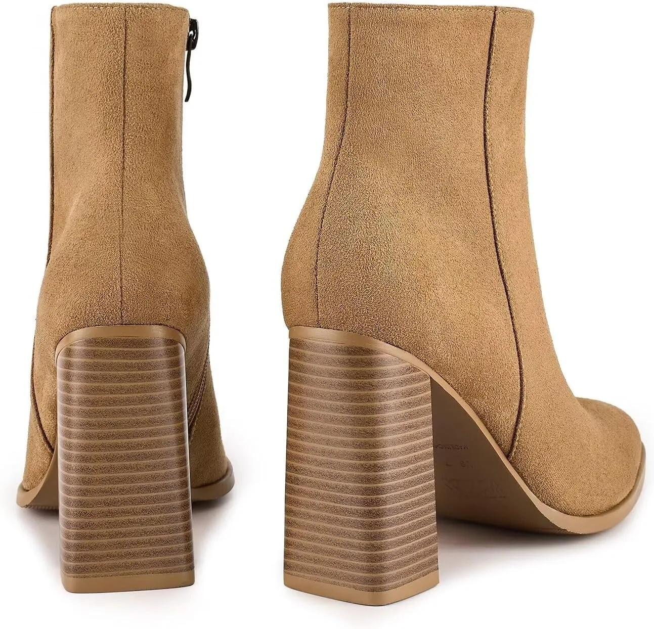 wetkiss Boots for Women Chunky Heel Ankle Booties with Pointed Toe Side Zipper