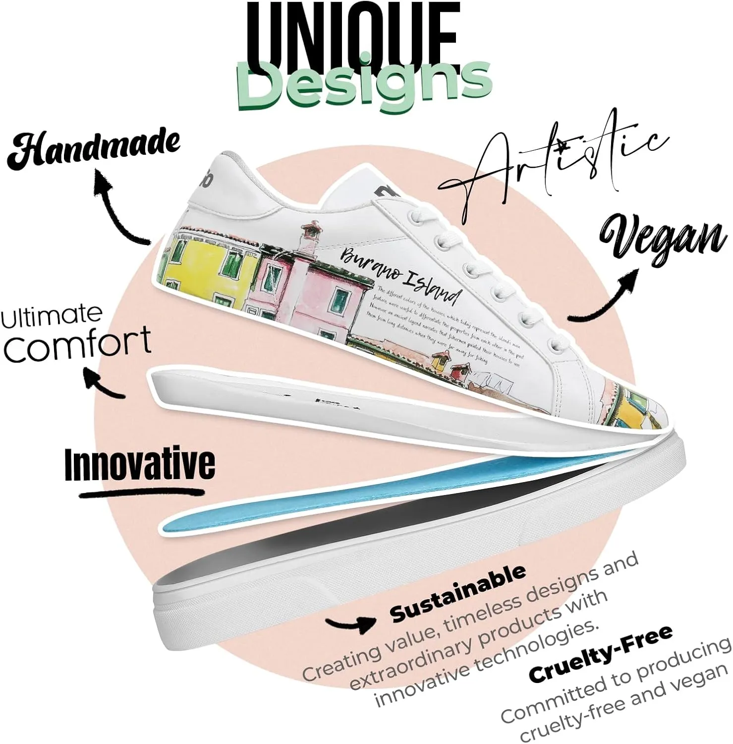 White Sneakers for Women - Handmade Women's Fashion Sneakers, Vegan Leather and Unique Design, Comfortable Shoes for Women, Ace Sneakers