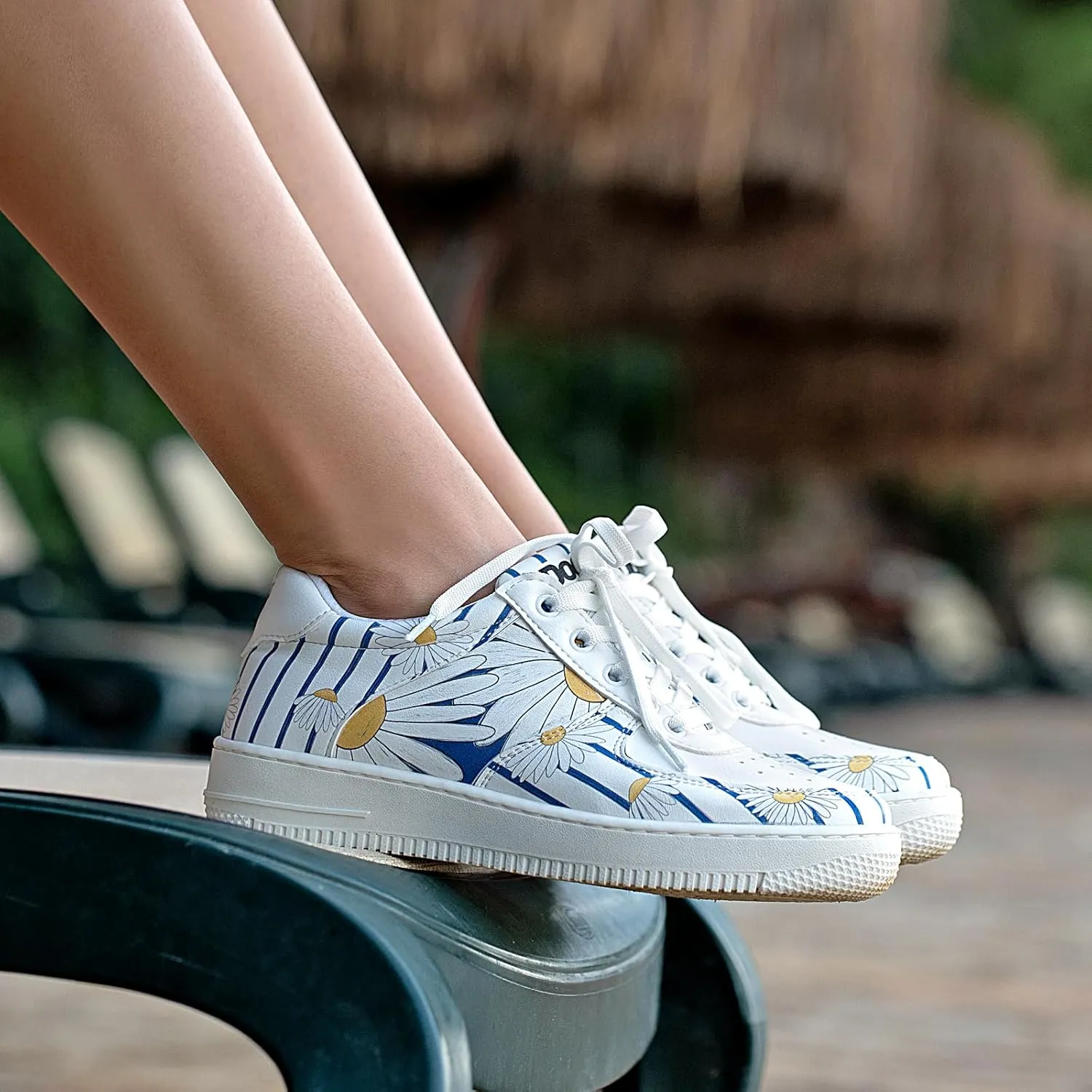 White Sneakers for Women - Handmade Women's Fashion Sneakers, Vegan Leather and Unique Design Dice Sneakers