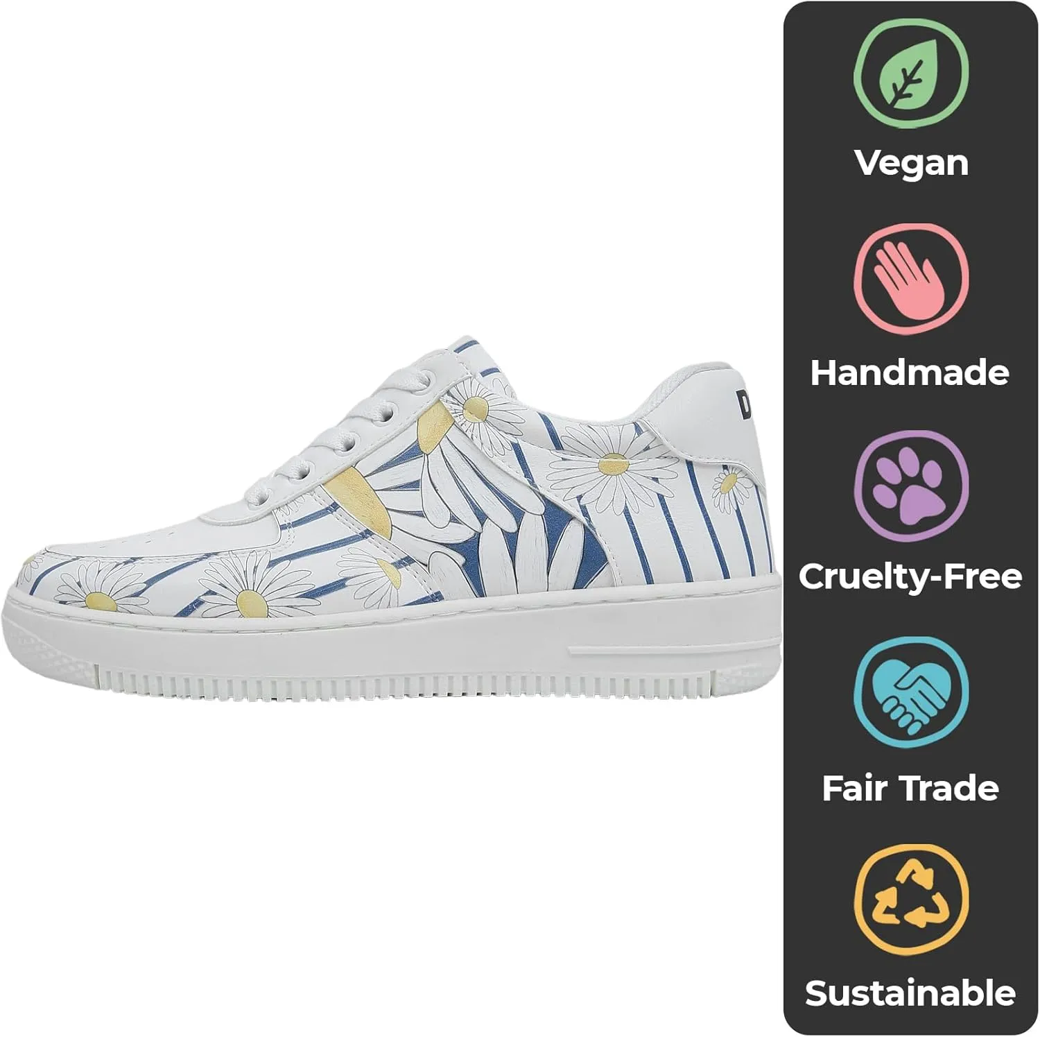 White Sneakers for Women - Handmade Women's Fashion Sneakers, Vegan Leather and Unique Design Dice Sneakers
