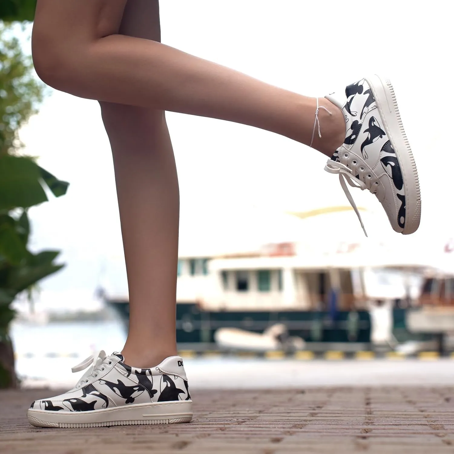 White Sneakers for Women - Handmade Women's Fashion Sneakers, Vegan Leather and Unique Design Dice Sneakers