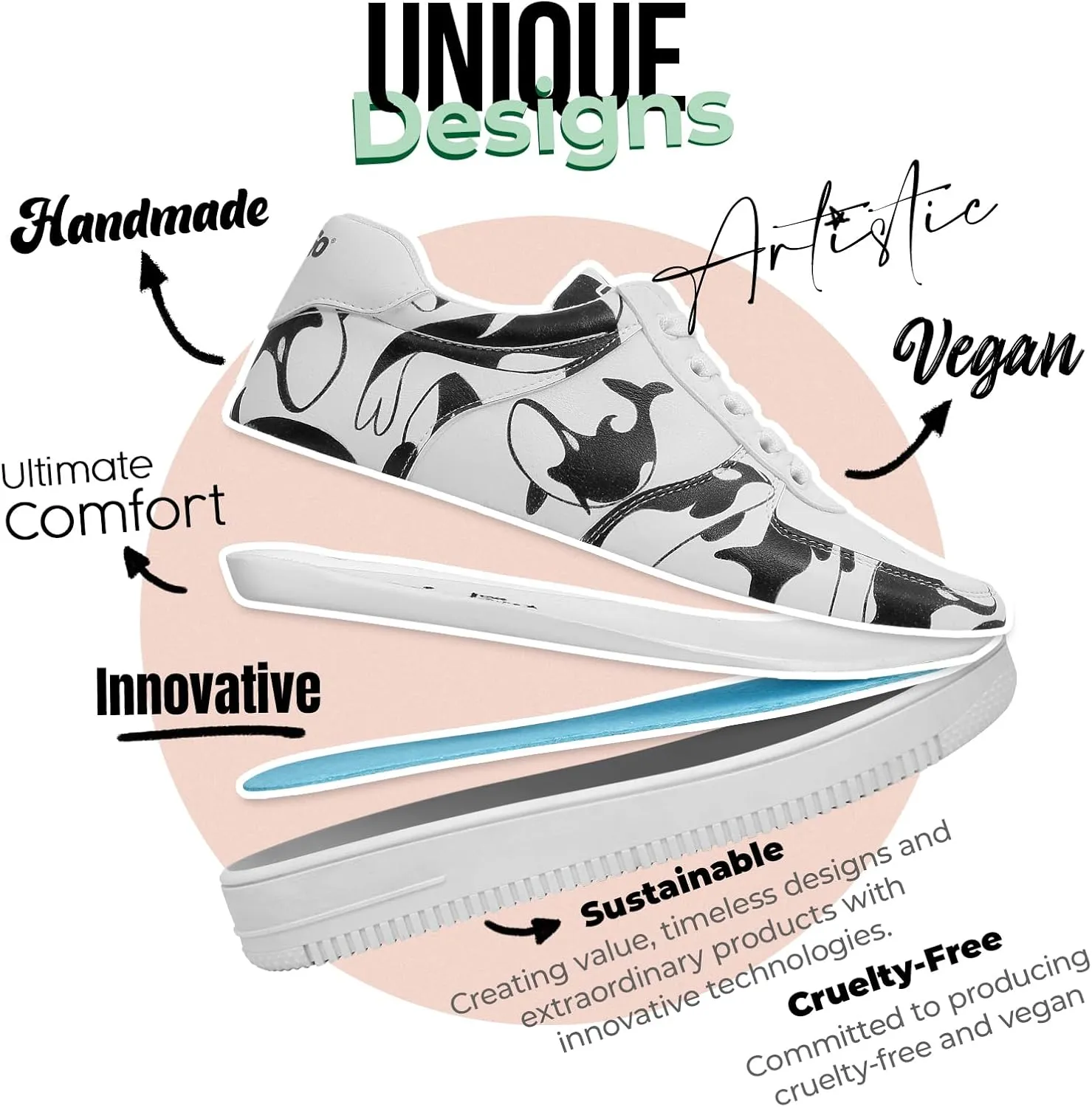 White Sneakers for Women - Handmade Women's Fashion Sneakers, Vegan Leather and Unique Design Dice Sneakers
