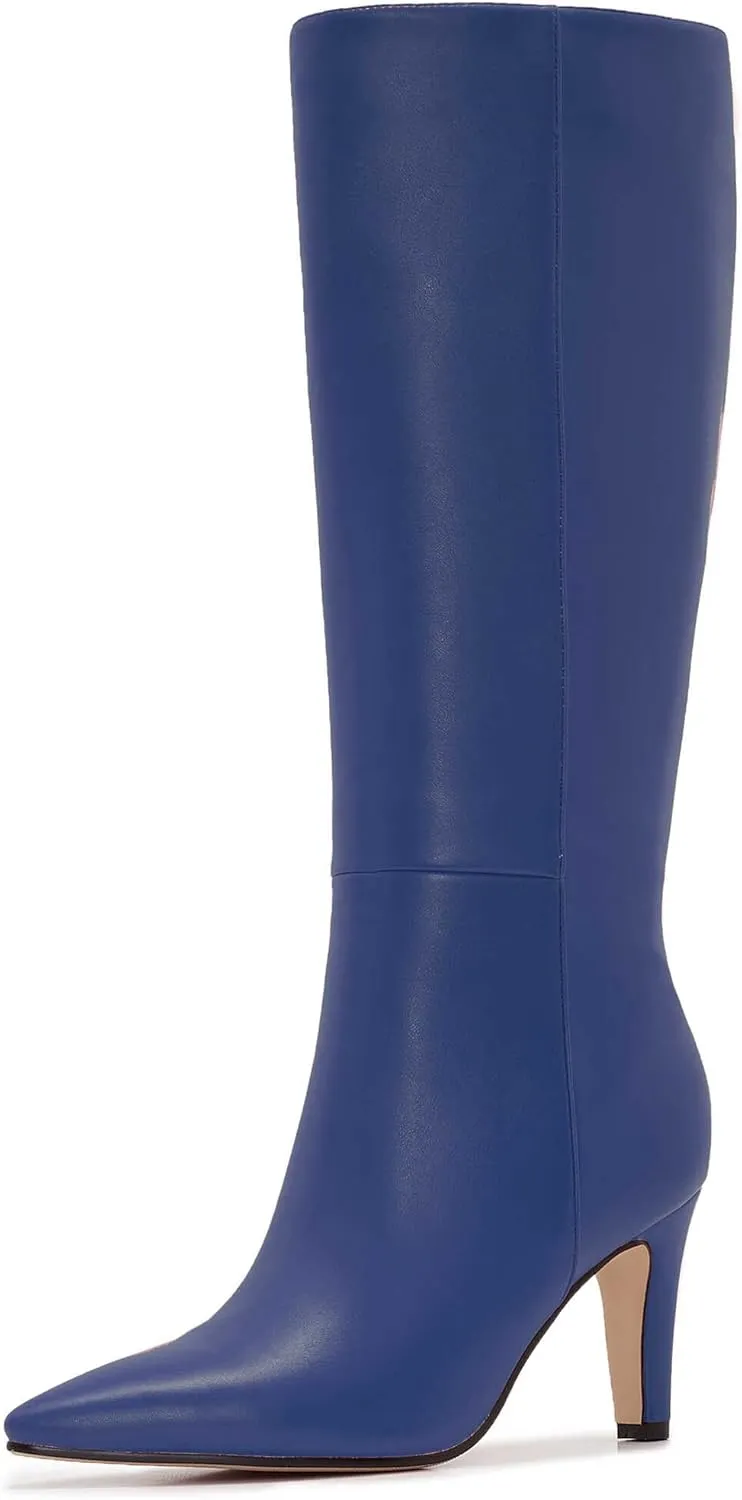 Wide Calf Kitten Heel Boots For Women Knee High pointed toe Tall Long boots Stiletto Heel Side Zipper
