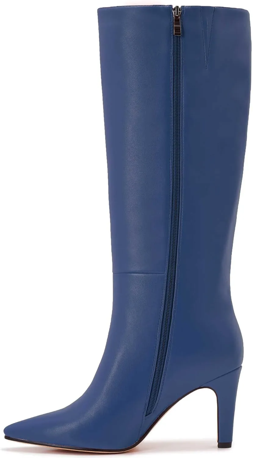 Wide Calf Kitten Heel Boots For Women Knee High pointed toe Tall Long boots Stiletto Heel Side Zipper