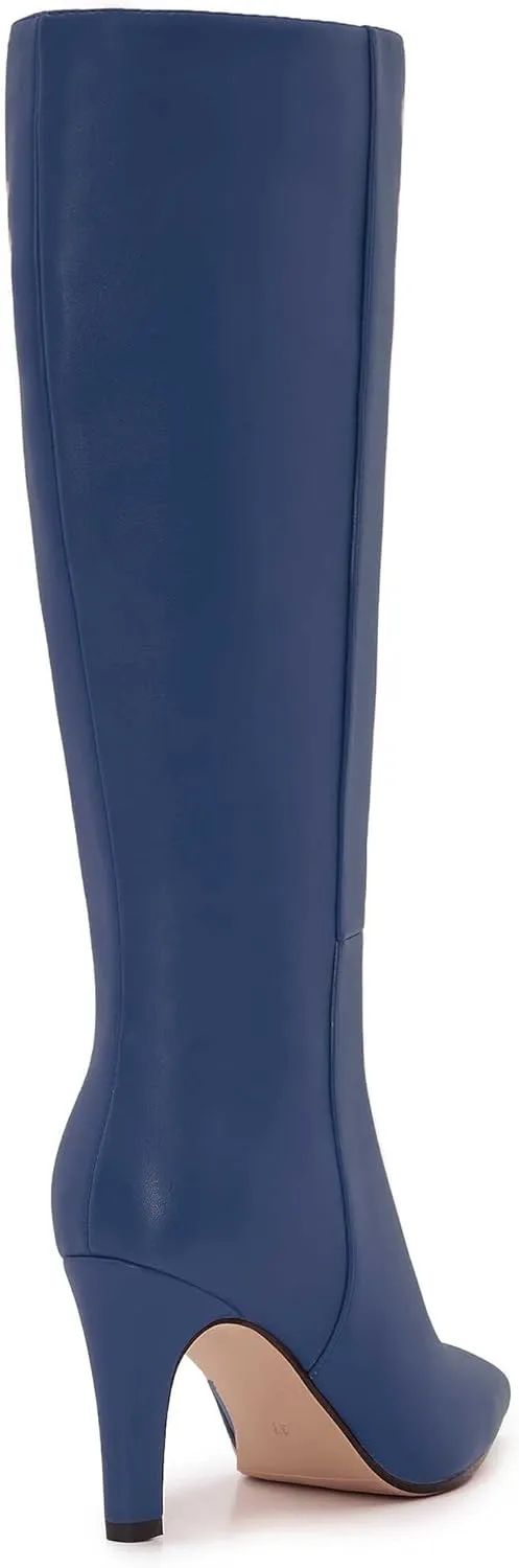 Wide Calf Kitten Heel Boots For Women Knee High pointed toe Tall Long boots Stiletto Heel Side Zipper