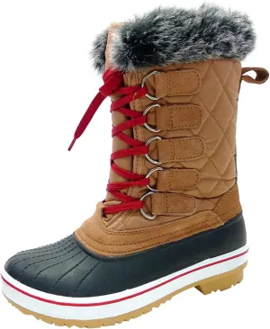 Wild Diva Womens Round Toe Faux Fur Lined Lace Up Mid-Calf Duck Rain Boots
