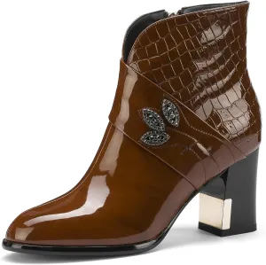 Winter Boots for Women 2025 High Heel Waterproof Shoes Extra Wide Calf Cowboy Rain Snow Chelsea Mid Short Cowgirl Western Chunky Slip On Comfortable Dress Fashion Booties