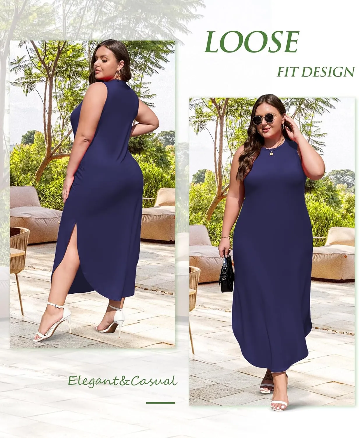 Wolddress Womens 2025 Plus Size Sleeveless Tank Dress Casual Loose Sundress Split Summer Beach Long Maxi Dresses with Pockets