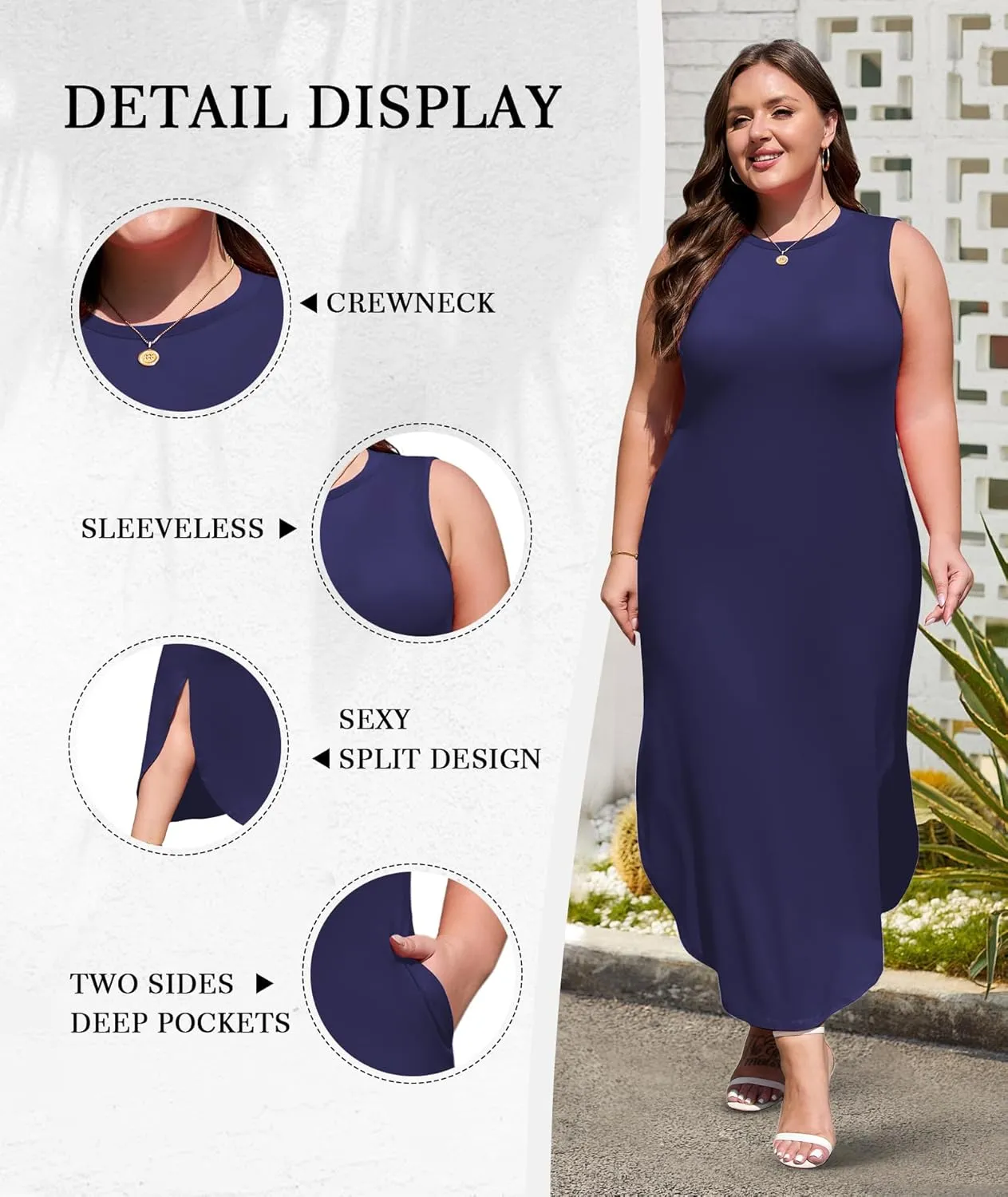 Wolddress Womens 2025 Plus Size Sleeveless Tank Dress Casual Loose Sundress Split Summer Beach Long Maxi Dresses with Pockets