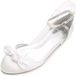 Women Ballet Flats Bow Tie Comfortable Simple Round Toe Low Heel Walking Shoes