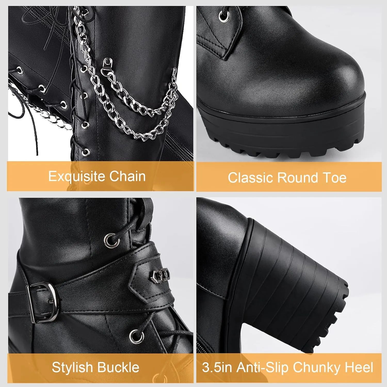 Women Fashion Platform Block Heels Knee High Boots Lace up