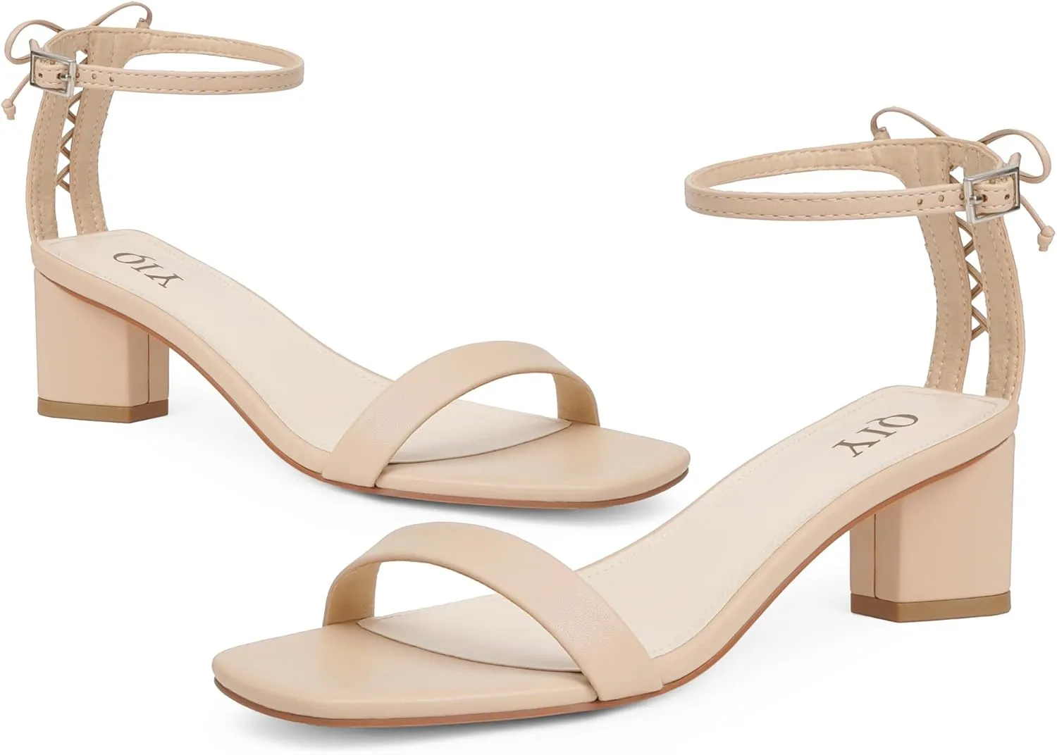 Women Heels Square Open Toe Sandals Ankle Strap Chunky Heels with Bow Comfort Dress Party Shoes