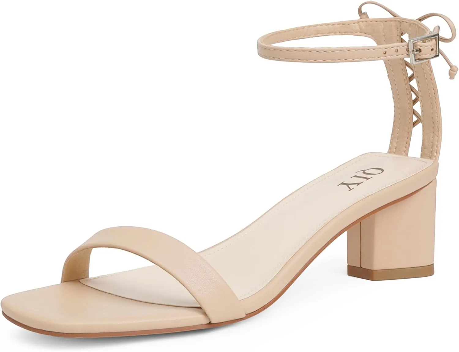 Women Heels Square Open Toe Sandals Ankle Strap Chunky Heels with Bow Comfort Dress Party Shoes