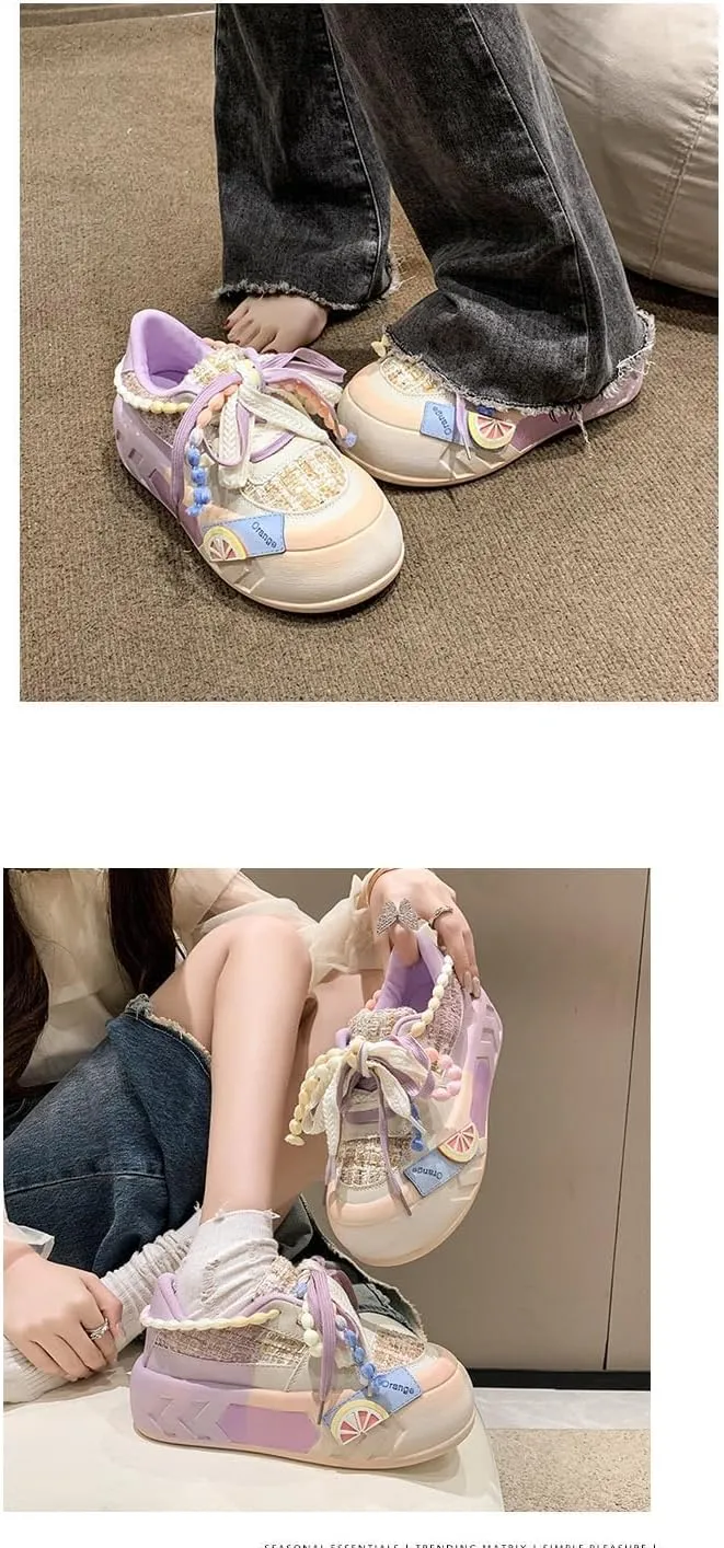 Women Kawaii Shoes Y2k Shoes Walking Sneakers Women Platform Chunky Cute Linen Thick Roundhead Rave Shoes Travel