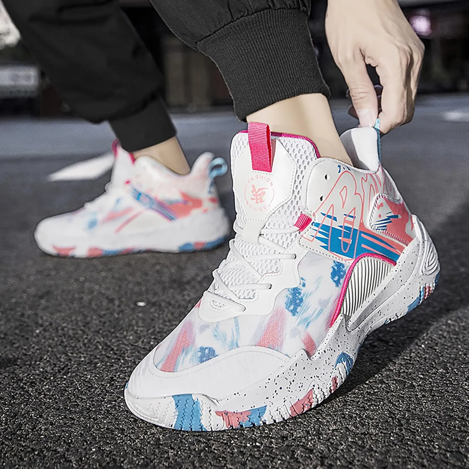 Women Men Basketball Shoes Fashion Running Sneakers Colorful Painting High Rebound Non-Slip Sport Shoes