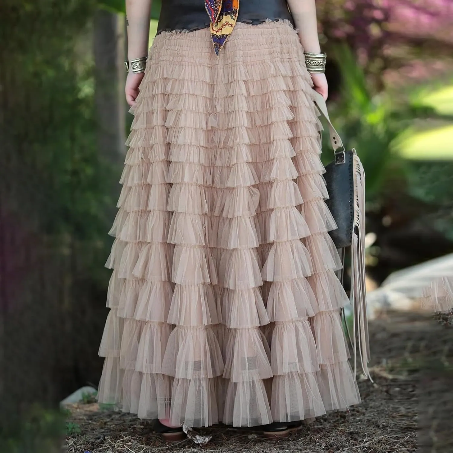 Women Mesh Tutu Maxi Skirts Sequin Glitter Layered Elastic High Waist A-Line Swing Skirts Y2k Party Streetwear