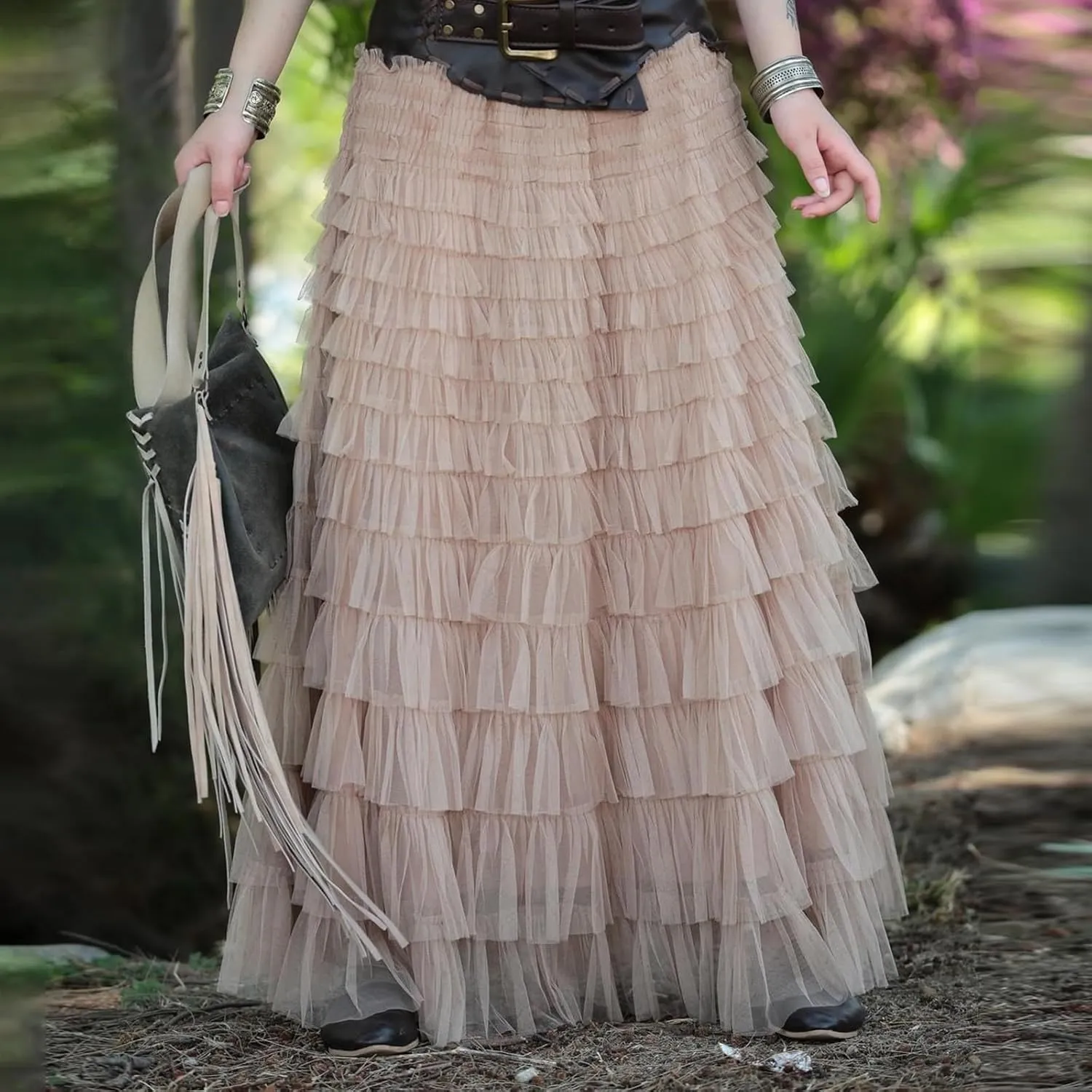 Women Mesh Tutu Maxi Skirts Sequin Glitter Layered Elastic High Waist A-Line Swing Skirts Y2k Party Streetwear