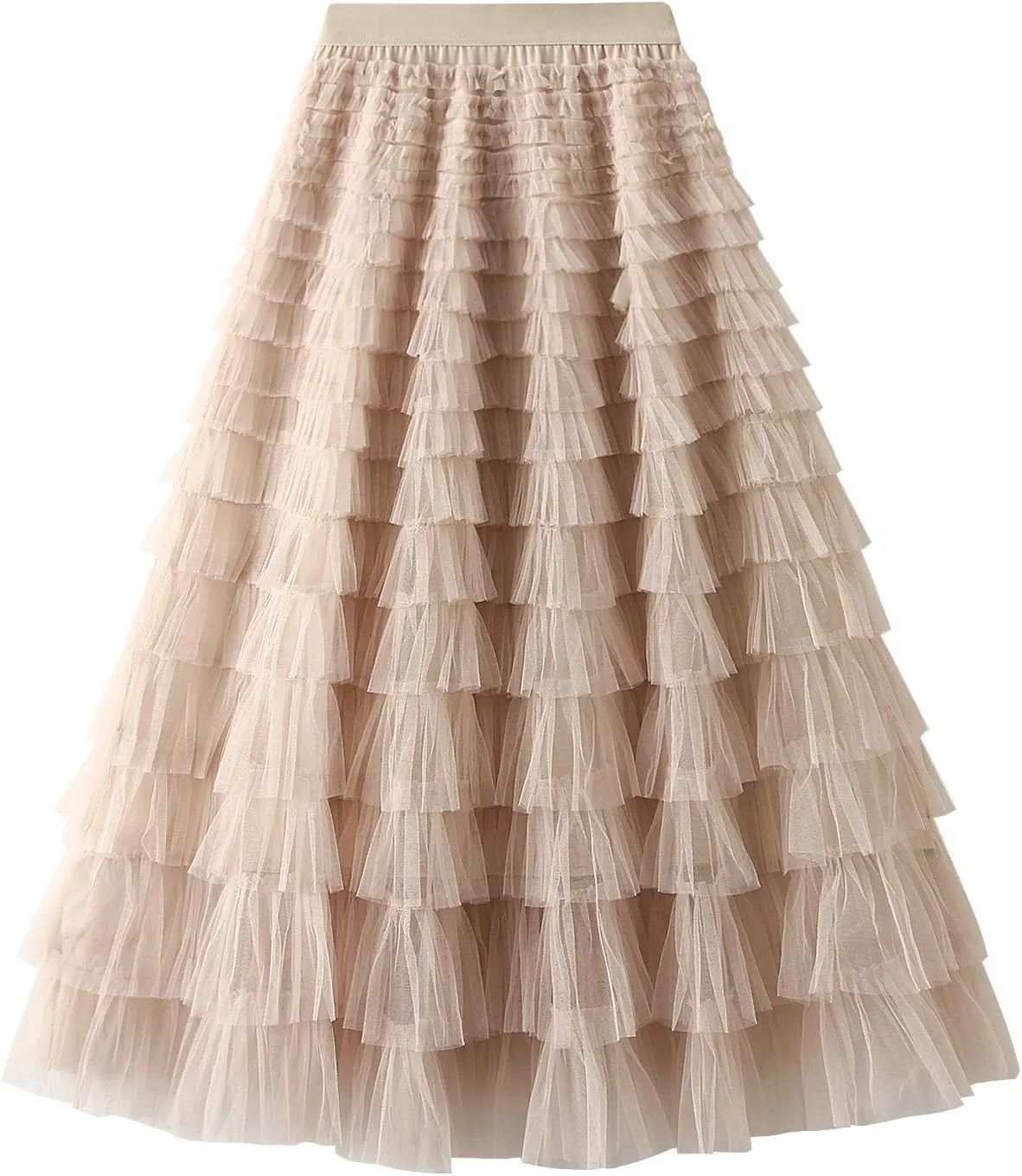 Women Mesh Tutu Maxi Skirts Sequin Glitter Layered Elastic High Waist A-Line Swing Skirts Y2k Party Streetwear