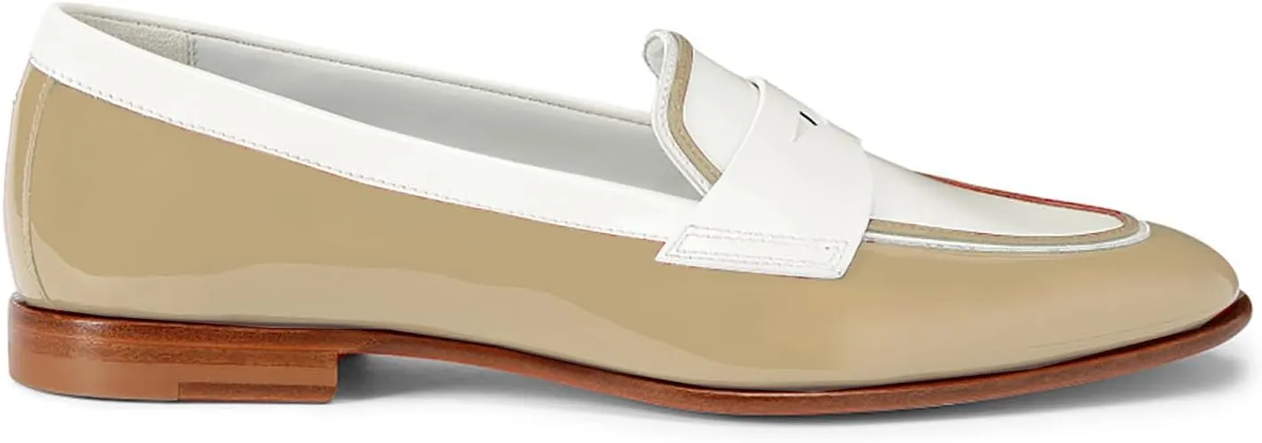 Women Patent Slip On Loafer Flats Two Tone Round Toe Flat Heel Penny Loafers Casual 1 inch Low Heel Loafer Dress Shoes Oxford Comfort Chic Colorblock Office Ladies Basic 4-11 M US