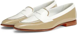 Women Patent Slip On Loafer Flats Two Tone Round Toe Flat Heel Penny Loafers Casual 1 inch Low Heel Loafer Dress Shoes Oxford Comfort Chic Colorblock Office Ladies Basic 4-11 M US
