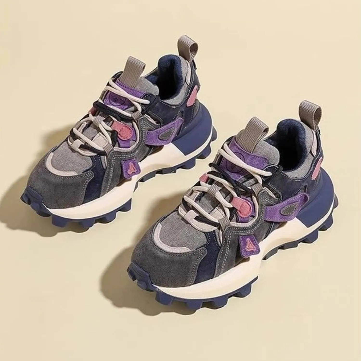 Women Premium Chunky Dad Sneakers, Stylish Leather Platform Shoes, Y2K Streetwear Sporty Versatile Lightweight Teens