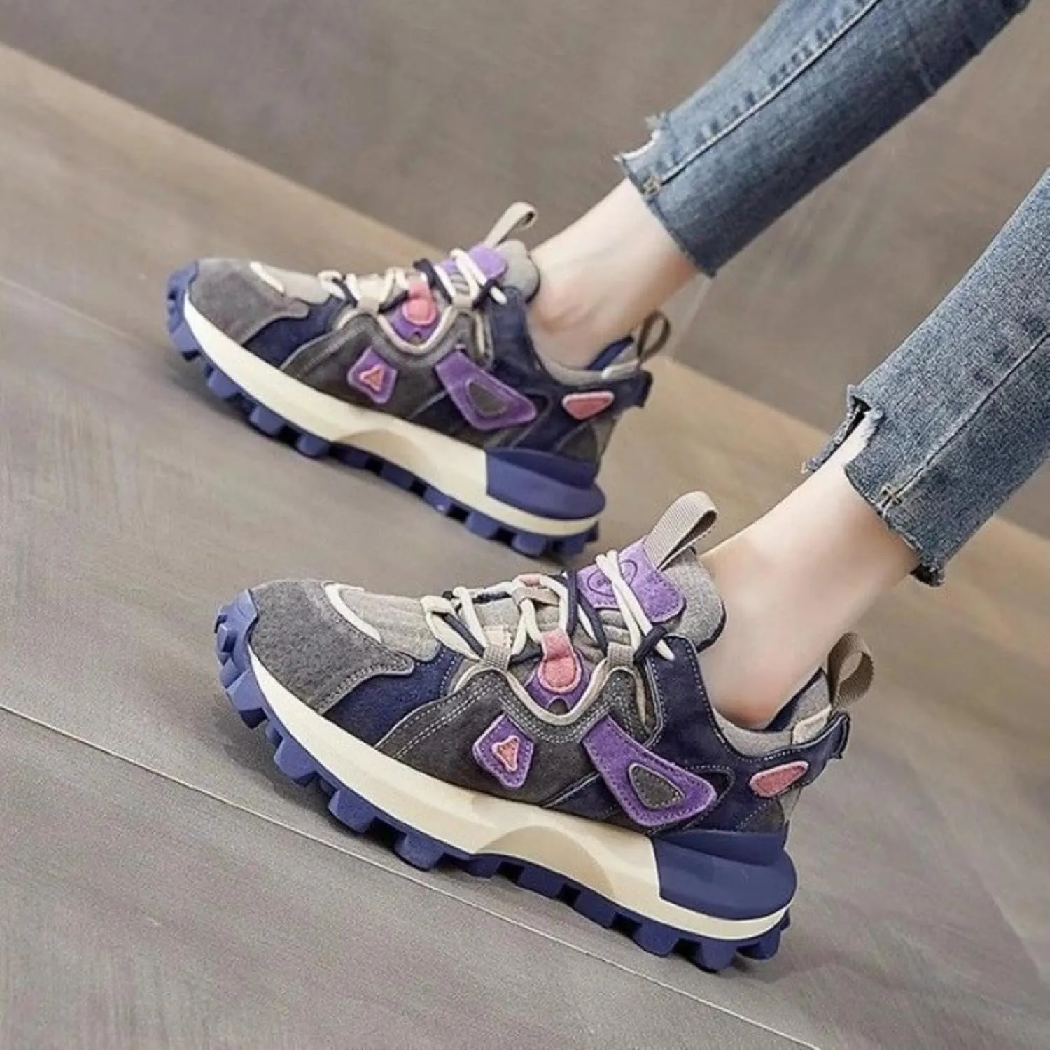 Women Premium Chunky Dad Sneakers, Stylish Leather Platform Shoes, Y2K Streetwear Sporty Versatile Lightweight Teens