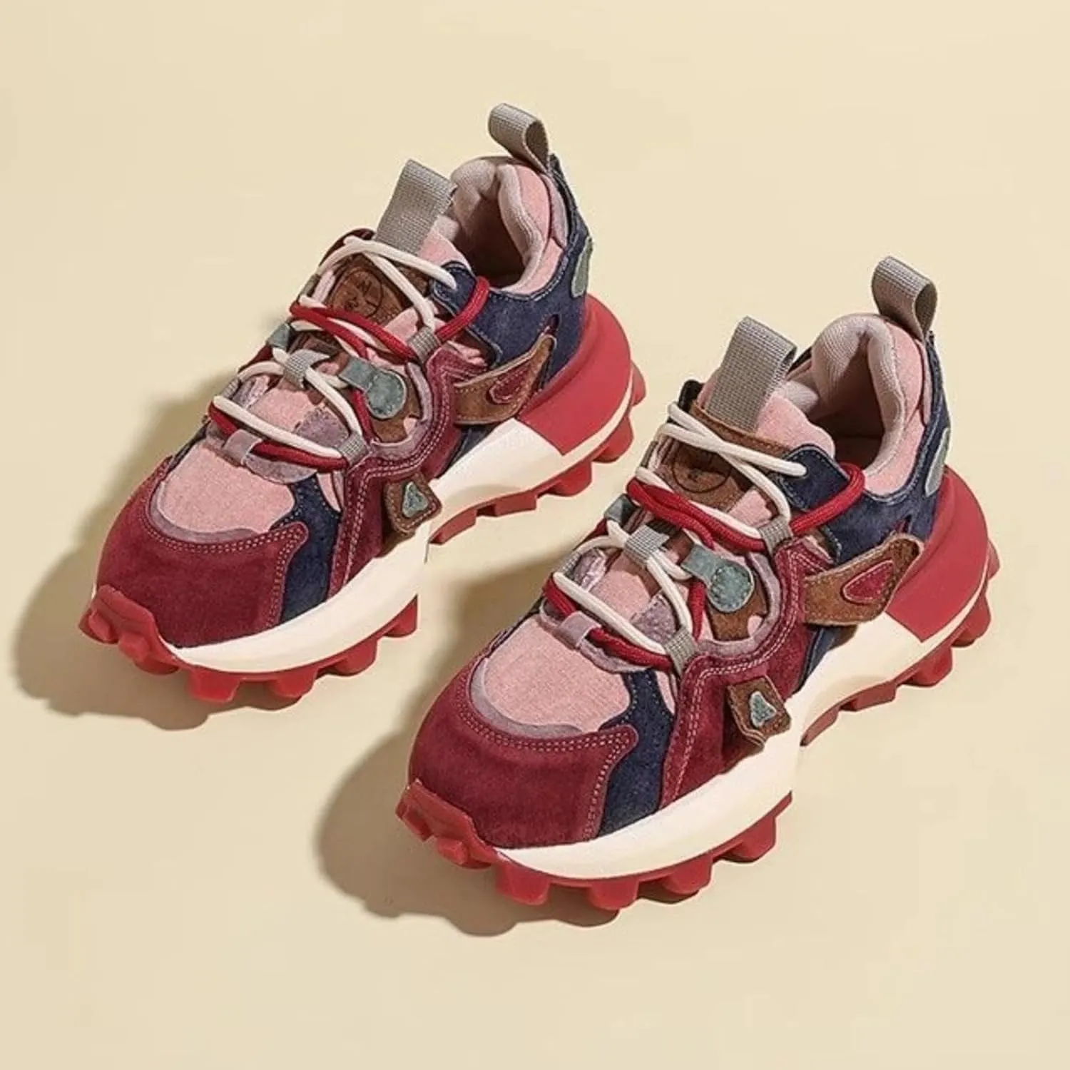 Women Premium Chunky Dad Sneakers, Stylish Leather Platform Shoes, Y2K Streetwear Sporty Versatile Lightweight Teens