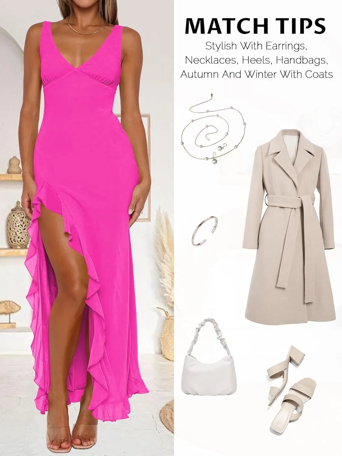 Women Sexy V Neck Sleeveless Mesh Ruffle Hem Bodycon Maxi Casual Backless High Slit Cocktail Party Dress