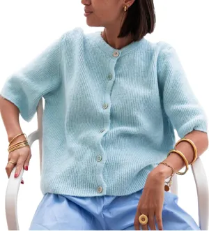 Women Short Sleeve Sweater Cropped Cardigan Button Front Knit Chunky Vest Trendy Y2k Preppy Girl Knitted Top Shirt