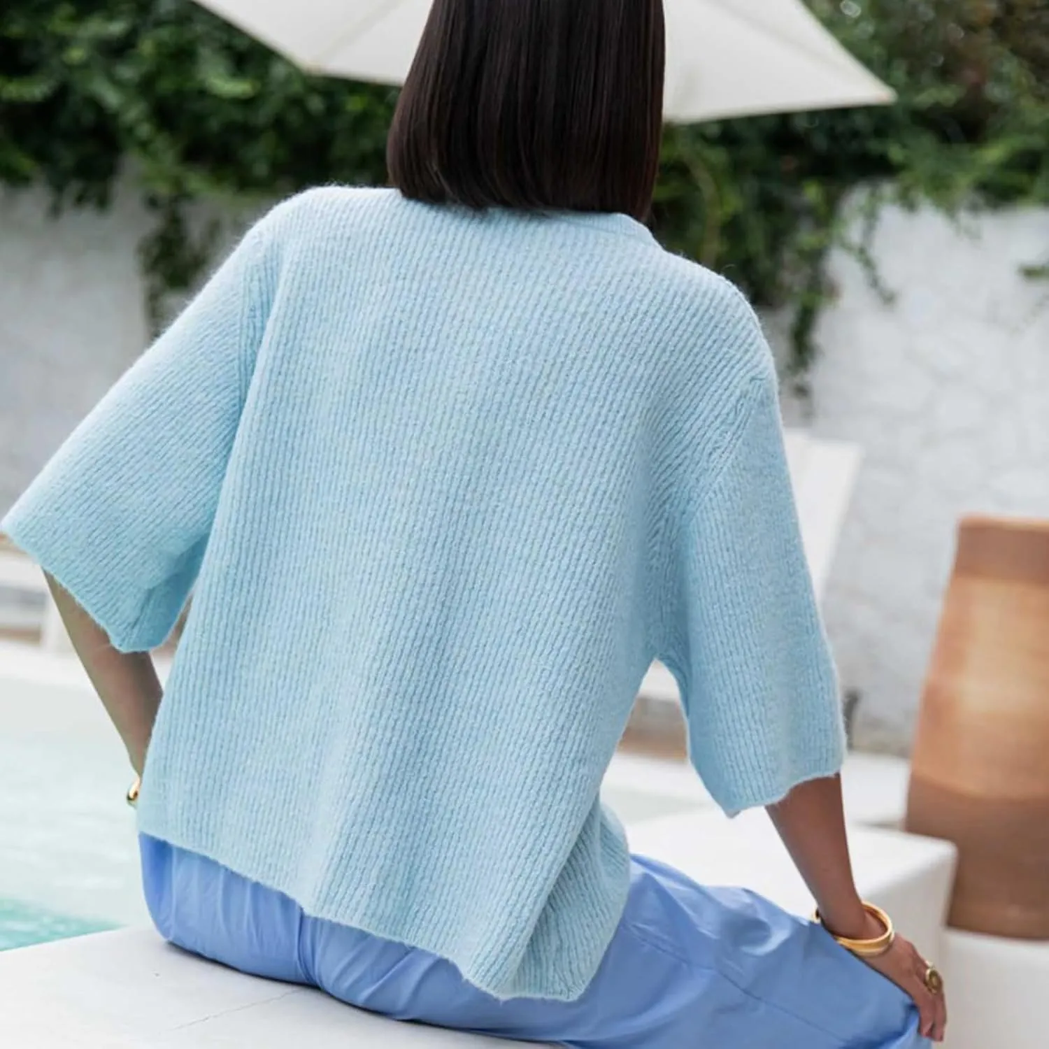 Women Short Sleeve Sweater Cropped Cardigan Button Front Knit Chunky Vest Trendy Y2k Preppy Girl Knitted Top Shirt