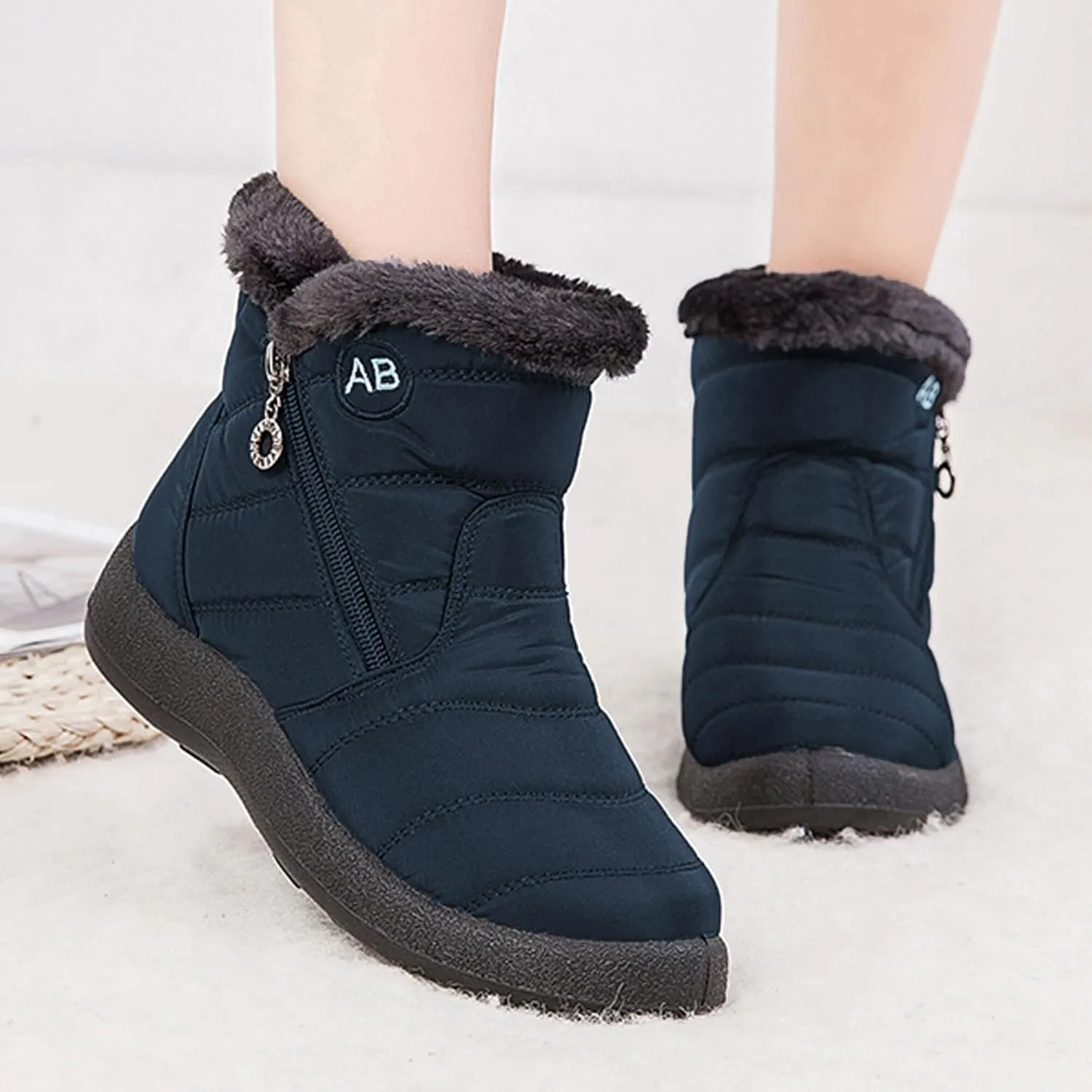 Women Snow Boots Side Zipper Keep Warm Comfortable Waterproof Casual Ankle Shoes