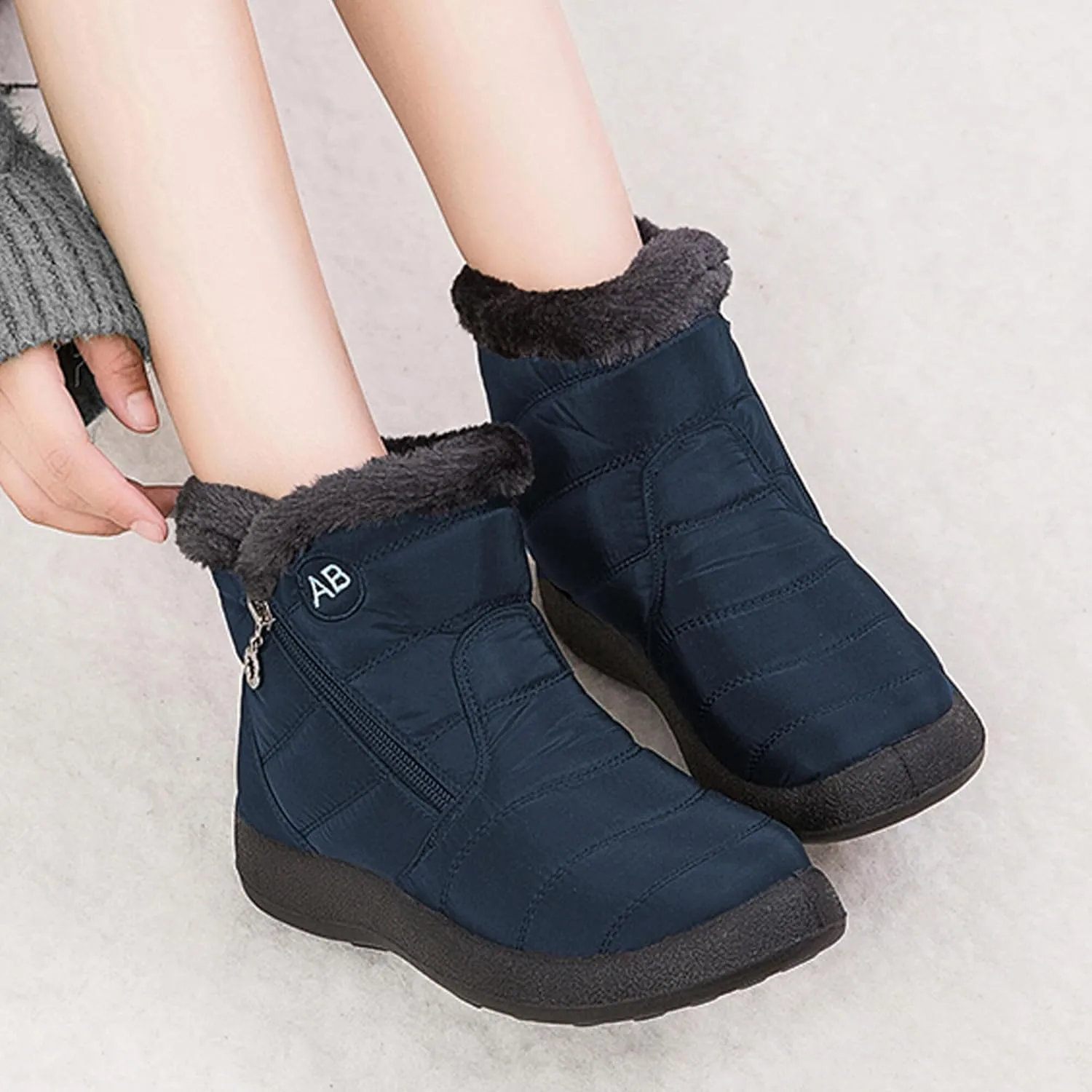 Women Snow Boots Side Zipper Keep Warm Comfortable Waterproof Casual Ankle Shoes