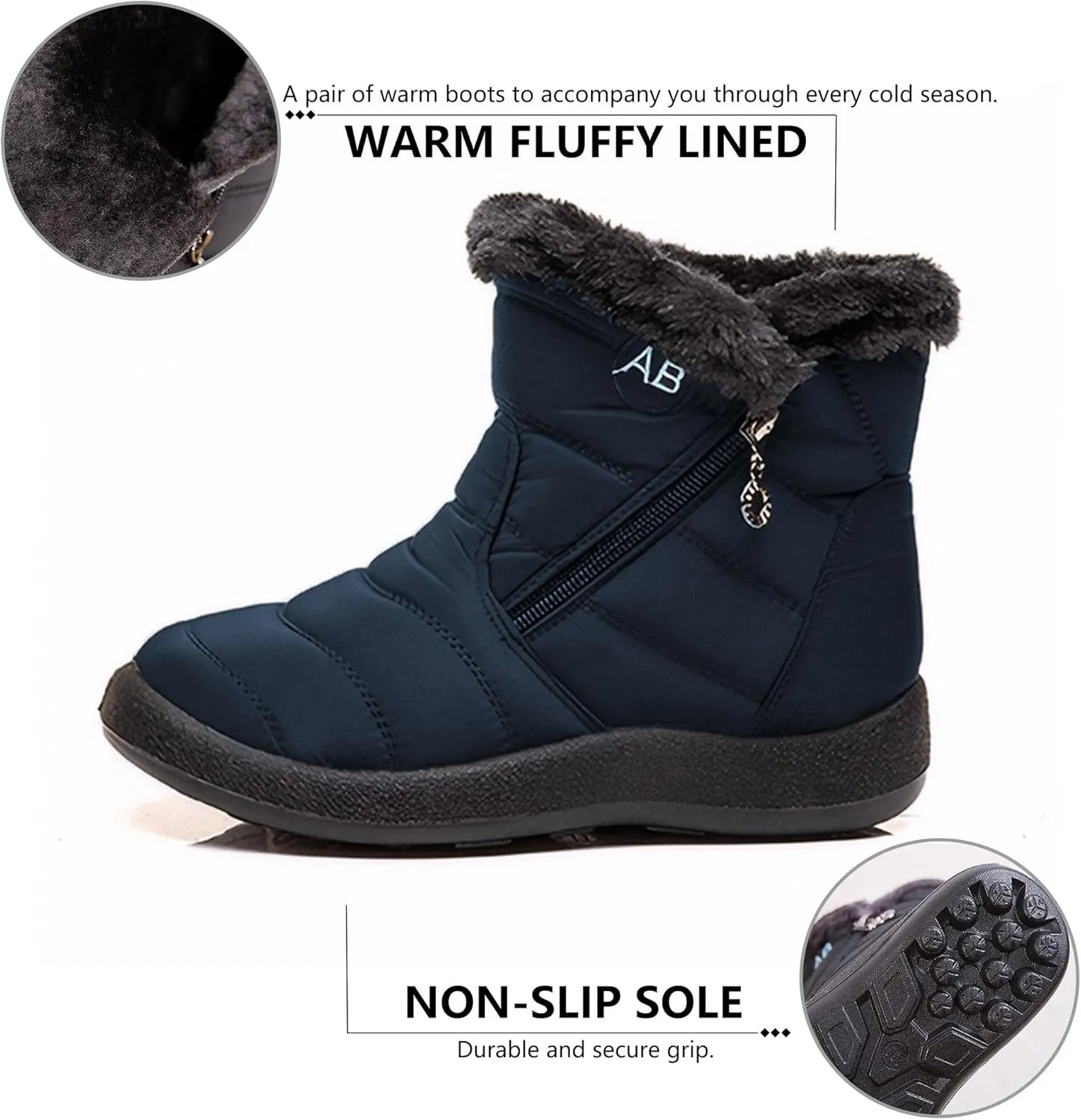 Women Snow Boots Side Zipper Keep Warm Comfortable Waterproof Casual Ankle Shoes