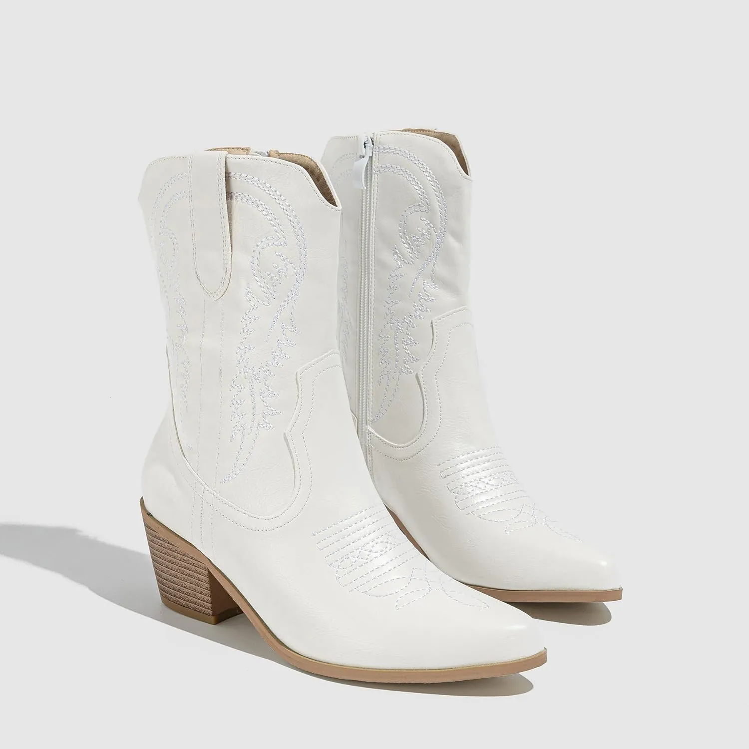 Women Western Ankle Block Stacked Heel Embroidered Cowboy Boots & Booties