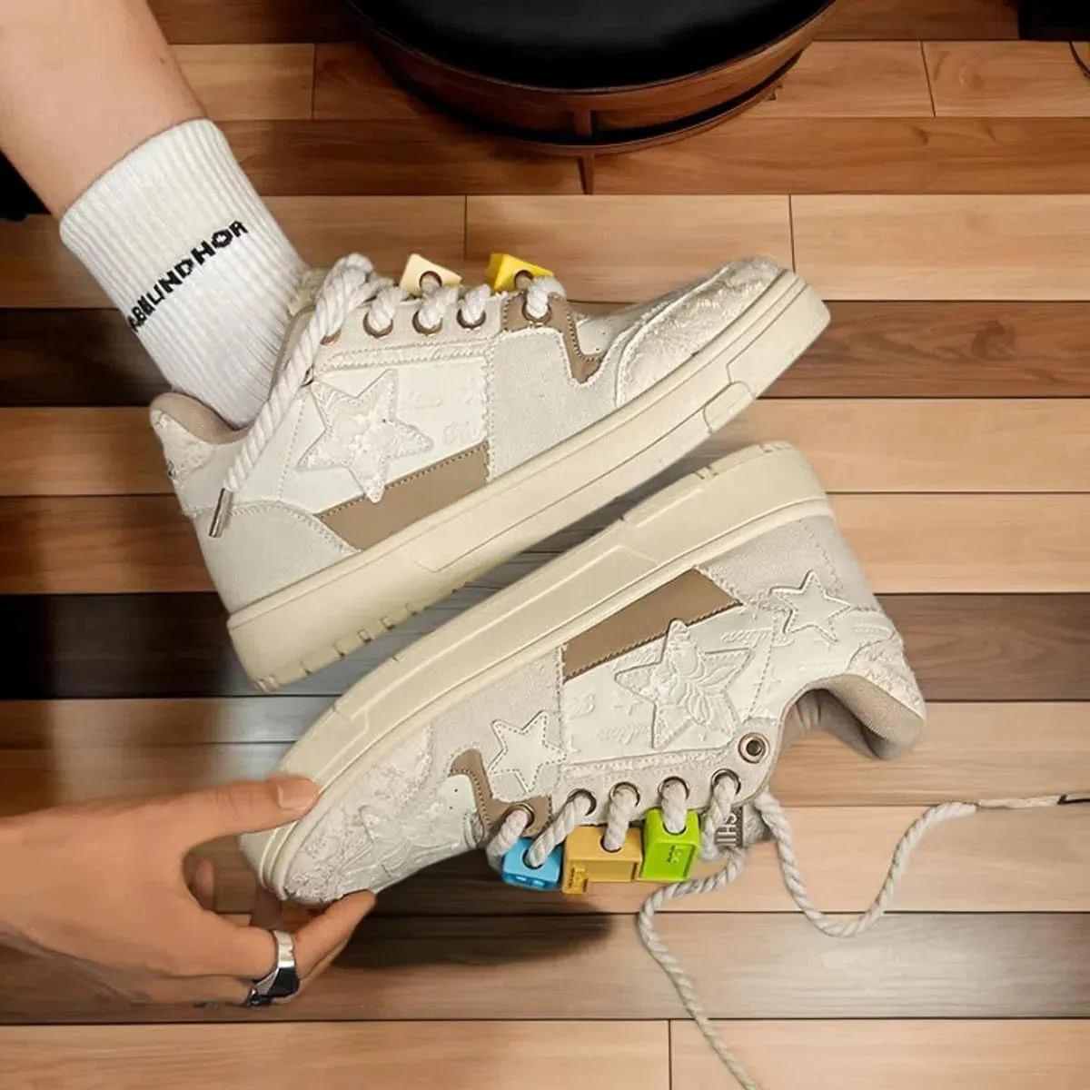 Women Y2K Chunky Sneakers, Star Patch Platform Shoes, Retro Streetwear Dopamine Colors Rich Block Charm Teens