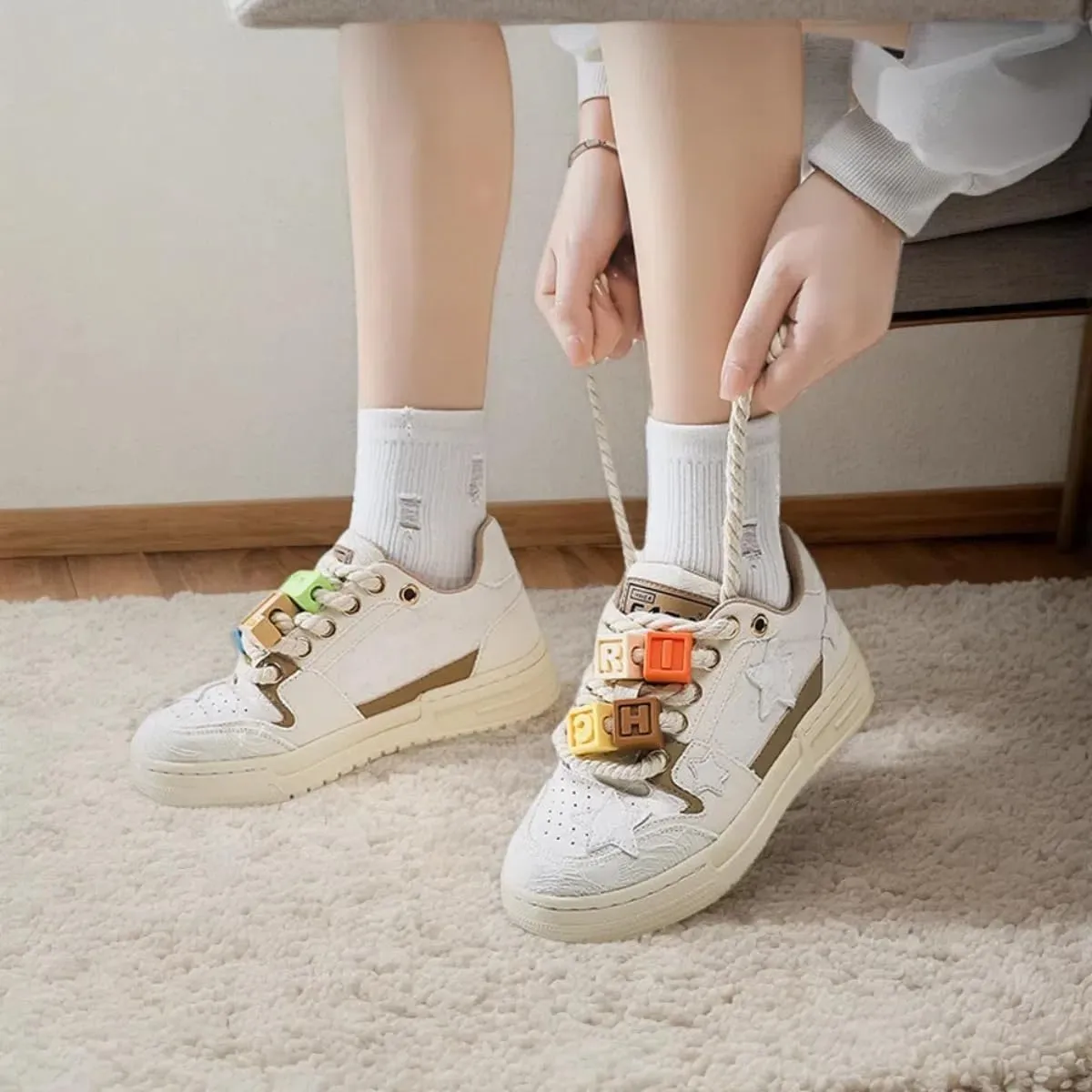 Women Y2K Chunky Sneakers, Star Patch Platform Shoes, Retro Streetwear Dopamine Colors Rich Block Charm Teens