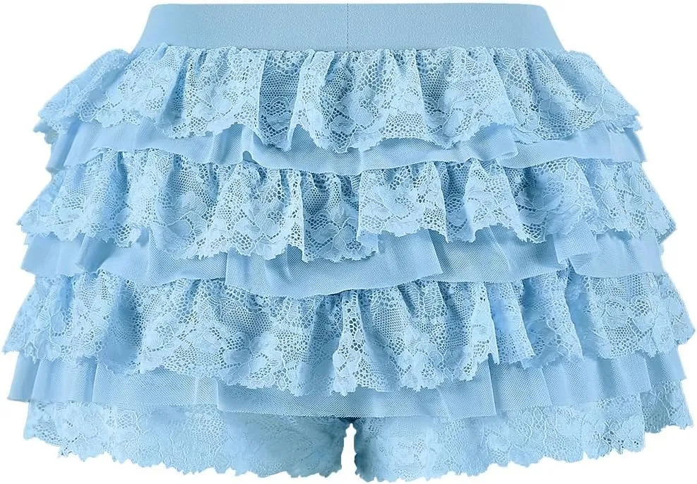 Women Y2K Lace Multi-Layered Bloomers, Lolita Ruffle Shorts, Sexy Short Pumpkin Pants, Elastic Waist Sweet Pettipants