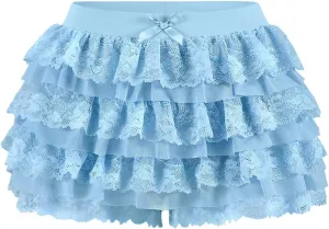 Women Y2K Lace Multi-Layered Bloomers, Lolita Ruffle Shorts, Sexy Short Pumpkin Pants, Elastic Waist Sweet Pettipants