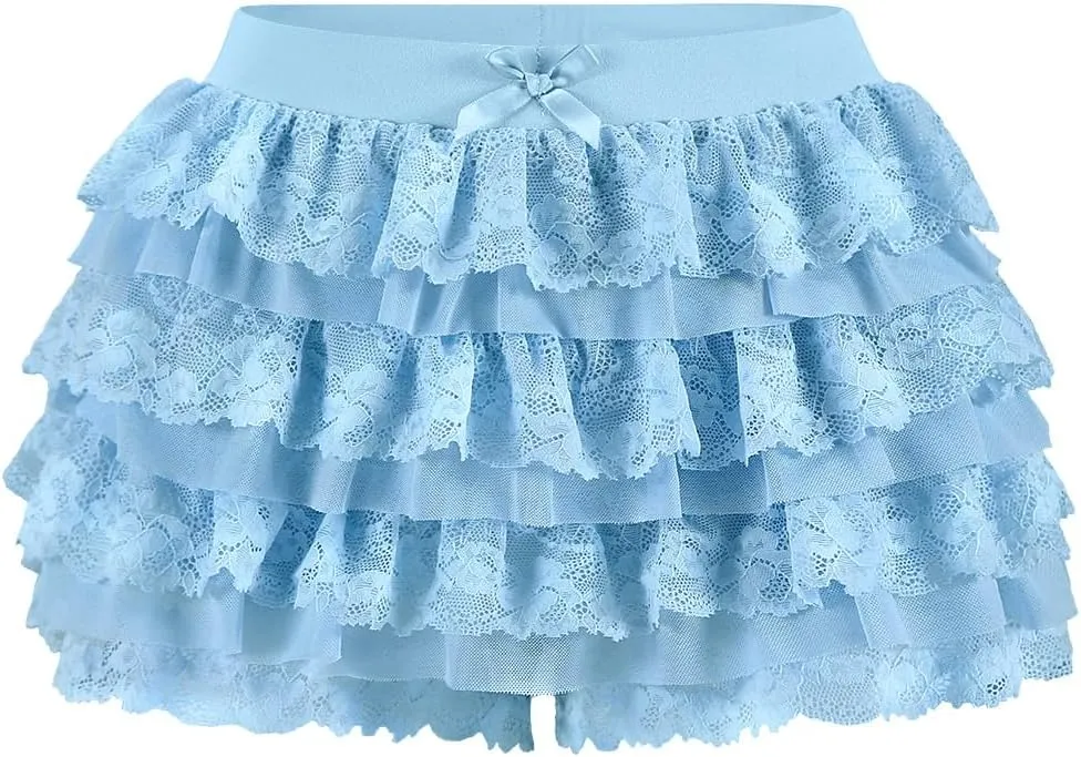 Women Y2K Lace Multi-Layered Bloomers, Lolita Ruffle Shorts, Sexy Short Pumpkin Pants, Elastic Waist Sweet Pettipants
