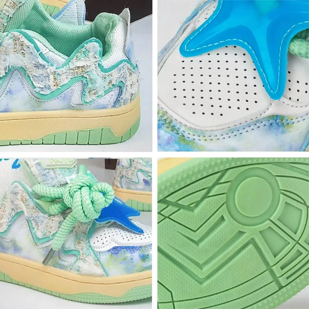 Women Y2K Retro Sneakers, Colorful 3D Star Trainers, Pastel Tie Dye Patch 3D Star Comfortable Streetwear Teens Walking Shoes