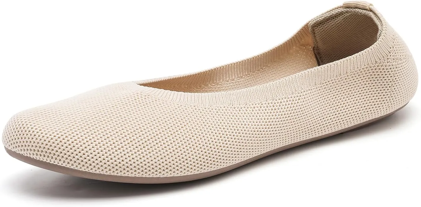 Women's Ballet Flats Dress Shoes for Women, Women Classic Round Toe Slip On Flat Walking Shoes, Women Casual Comfortable Soft Knit Black Leopard Flats Shoes