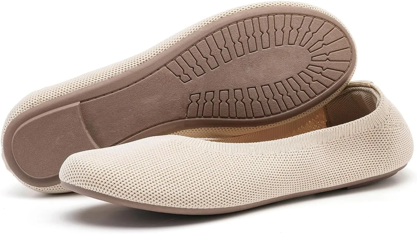 Women's Ballet Flats Dress Shoes for Women, Women Classic Round Toe Slip On Flat Walking Shoes, Women Casual Comfortable Soft Knit Black Leopard Flats Shoes