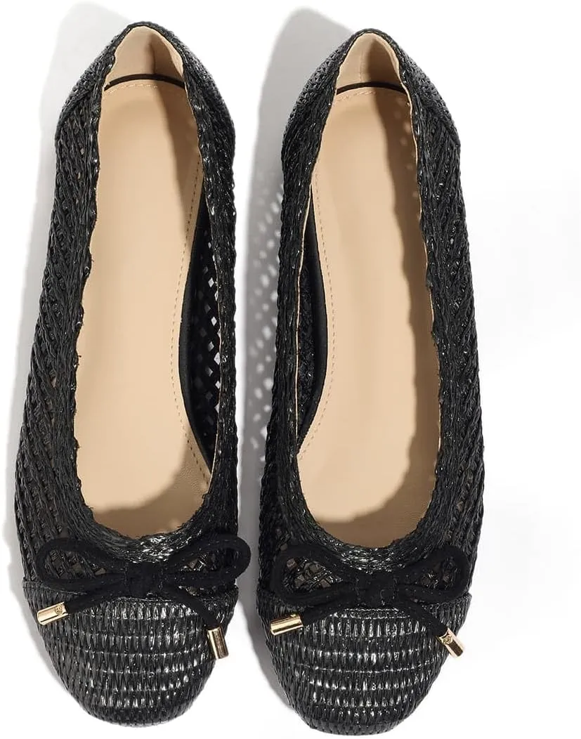 Women's Ballet Flats Fashionable Bow Weavy Squared Toe Casual Comfortable Breathable Mary Jane Flats Shoes
