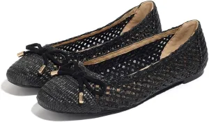 Women's Ballet Flats Fashionable Bow Weavy Squared Toe Casual Comfortable Breathable Mary Jane Flats Shoes