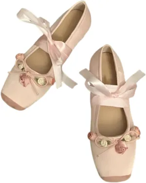 Women’s Ballet Flats Square Toe Satin Bowknot Mary Jane Shoes Elastic Strap Comfort Wedding Party Wedding Floral Shoes