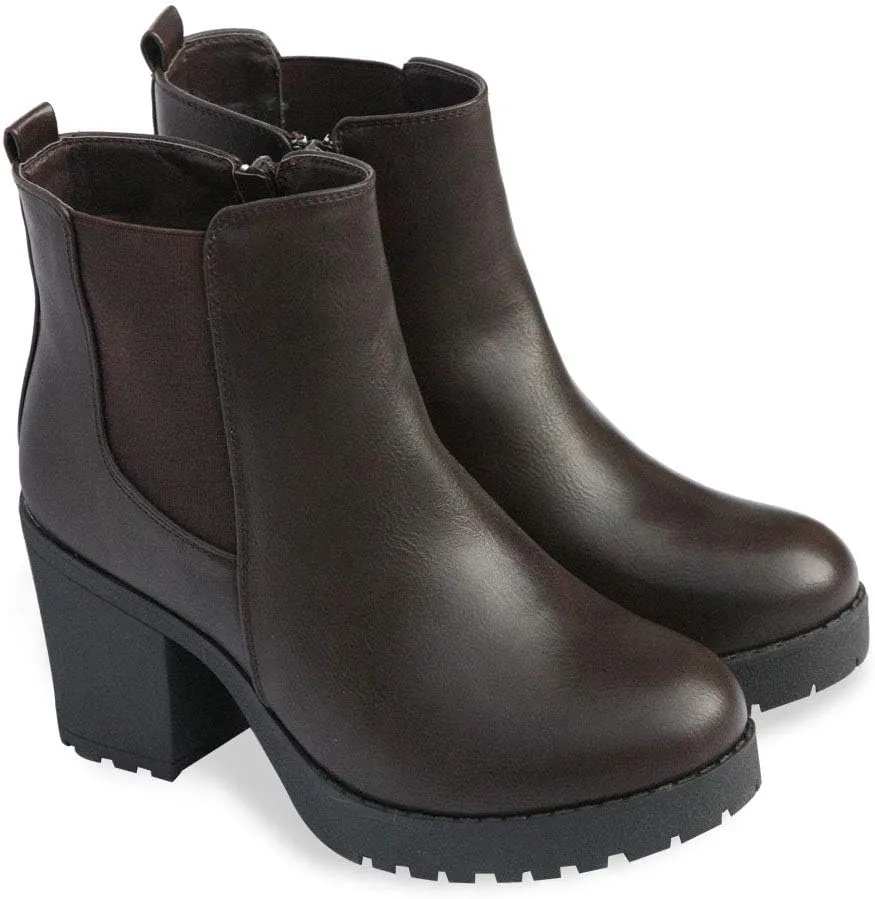 Women’s Block Chunky Heel Ankle Booties Slip on Platform Boots Zipper up High Heel Chelsea Boots